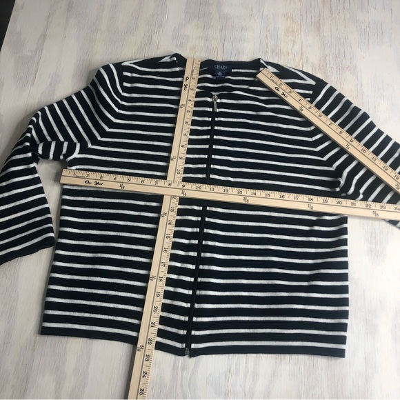 Chaps black & white striped sweater front w/zipper XL Cardigan Blazer Jacket - Picture 7 of 8